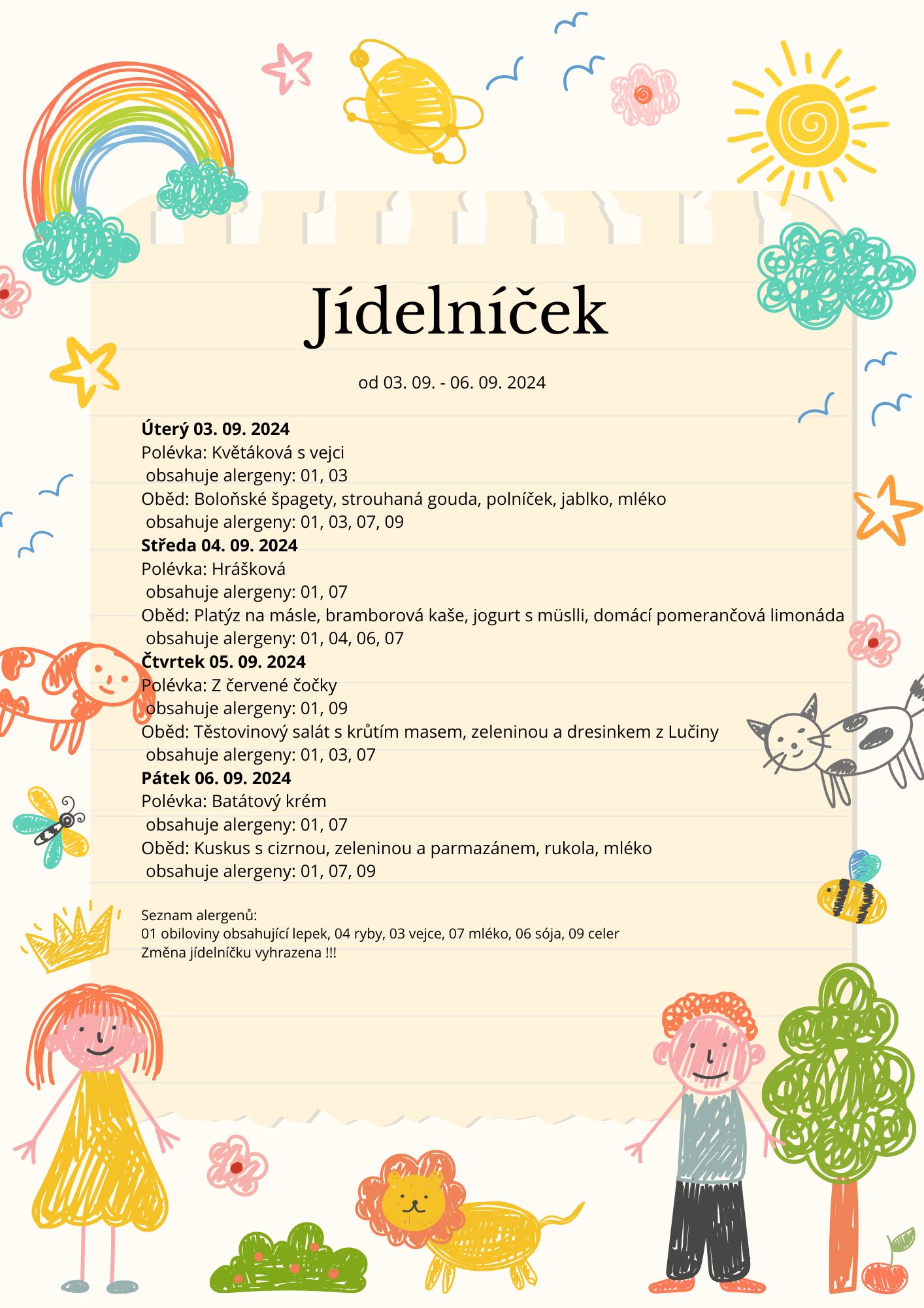 Jídelníček 03- 06. 09. 2024